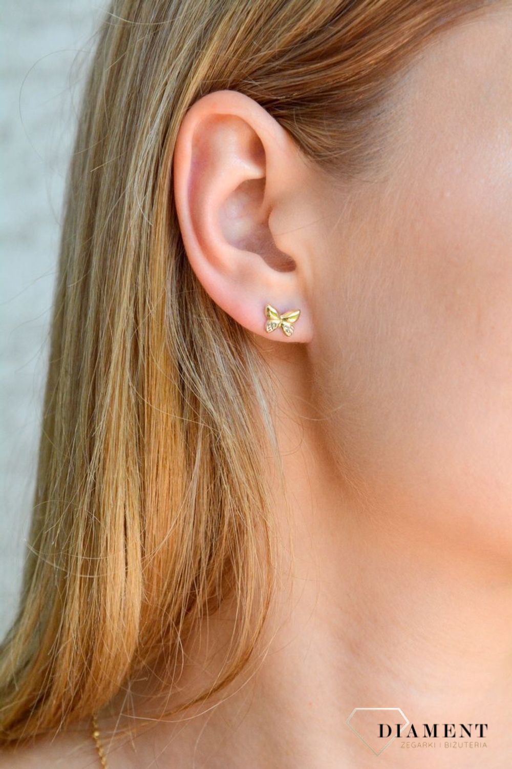 Złote kolczyki damskie 375 motylki z białym złotem wkrętki KL 5706 375.jpg